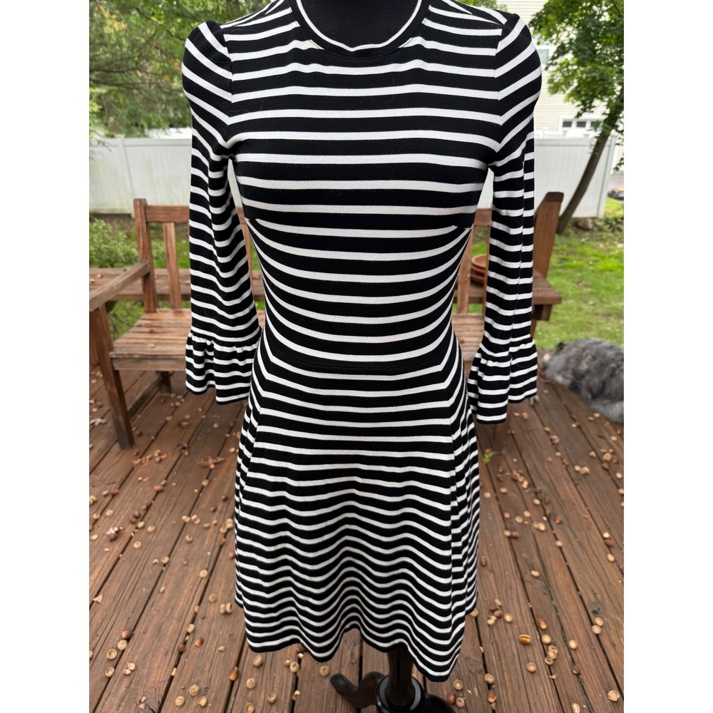 Kate Spade Broome Street Black White Striped Bell Sleeve Pocket Dress XS
